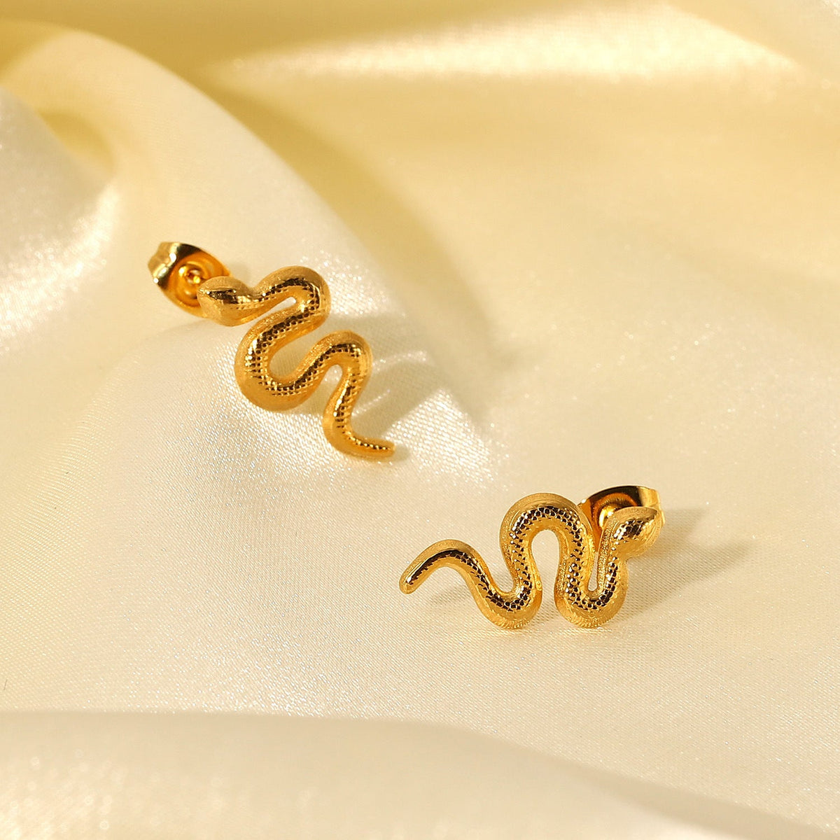 18K Gold Plated Stainless Steel Snake Stud Earrings