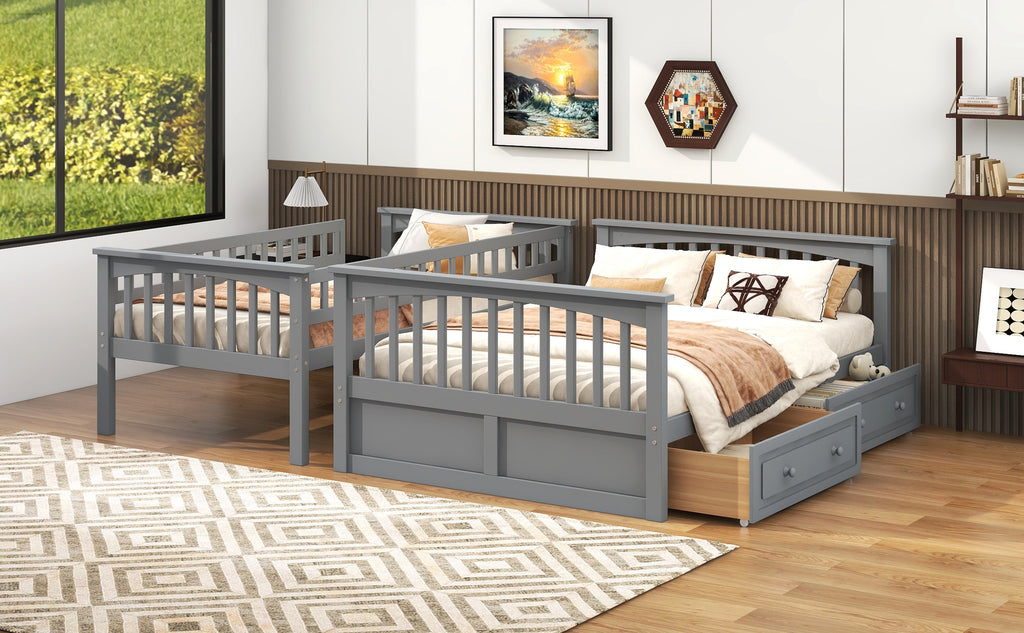 Twin Over Full Bunk Bed with Drawers, Convertible Beds