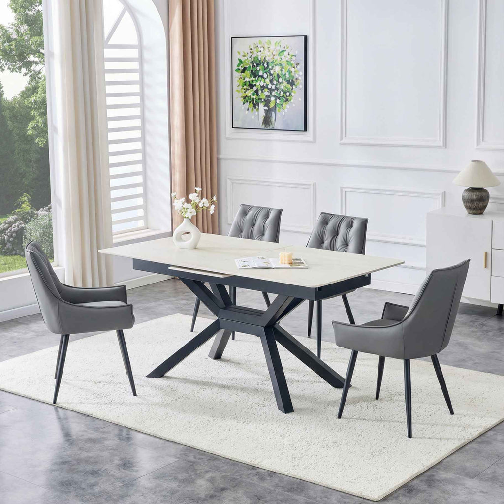 Dark Gray Dining Kitchen Chairs, Flat Back (Set of 2) with Metal Legs