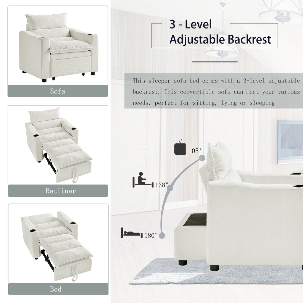 Convertible Sleeper Sofa Chair Bed with 3-in-1 Design - Lychee Velvet