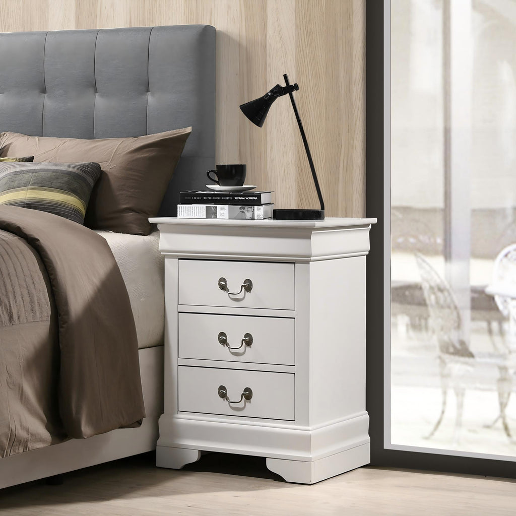 Louis Phillipe Wood Nightstand with Storage Drawers - Multiple Colors