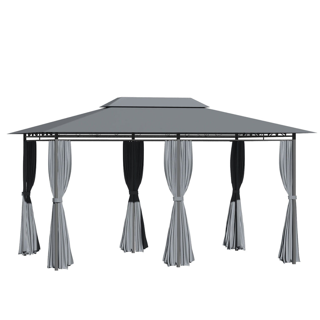 Patio Gazebo Canopy Shelter with Curtains and Vented Roof - Sage Gray