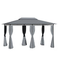 Patio Gazebo Canopy Shelter with Curtains and Vented Roof - Sage Gray