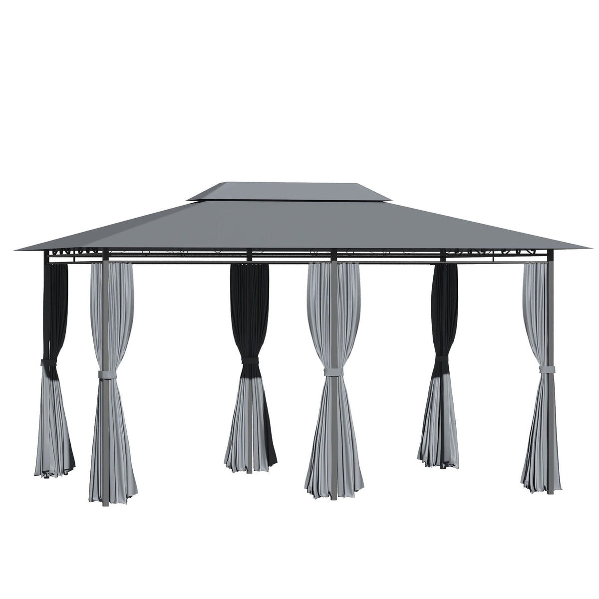 Patio Gazebo Canopy Shelter with Curtains and Vented Roof - Sage Gray