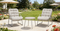 Outdoor Iron Framed Wicker 3-Piece Patio Set with Lounge Chair and Table - Off-White