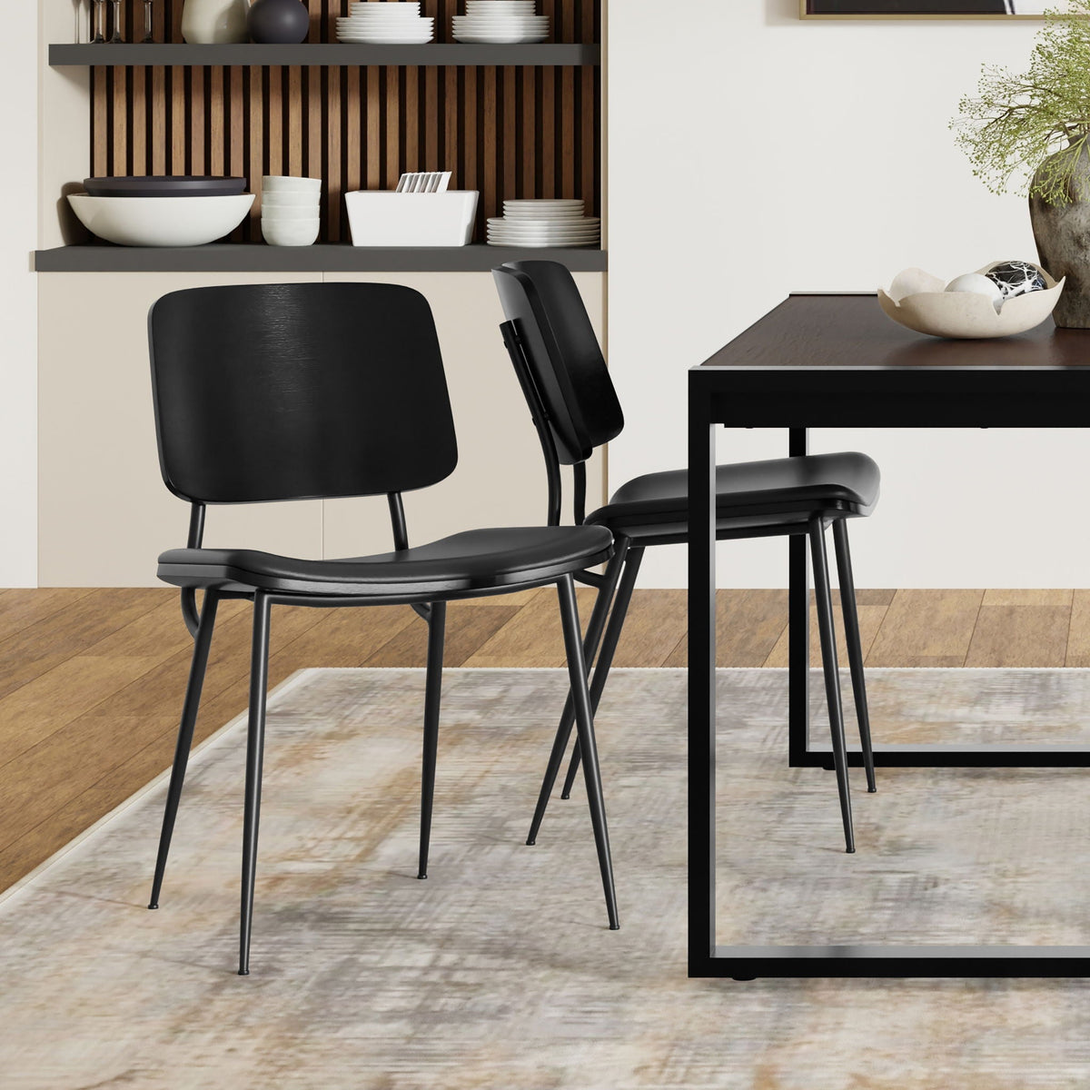 Ergonomic Dining Chair Set of 2 with Molded Plywood Backrest – Black or White