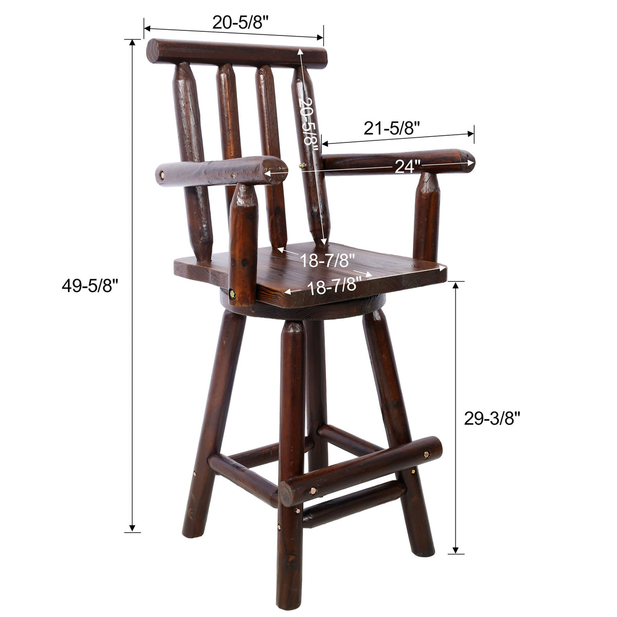 Rustic Bar Stool with Wide Armrest and 360° Swivel - Dark Brown or Light Brown