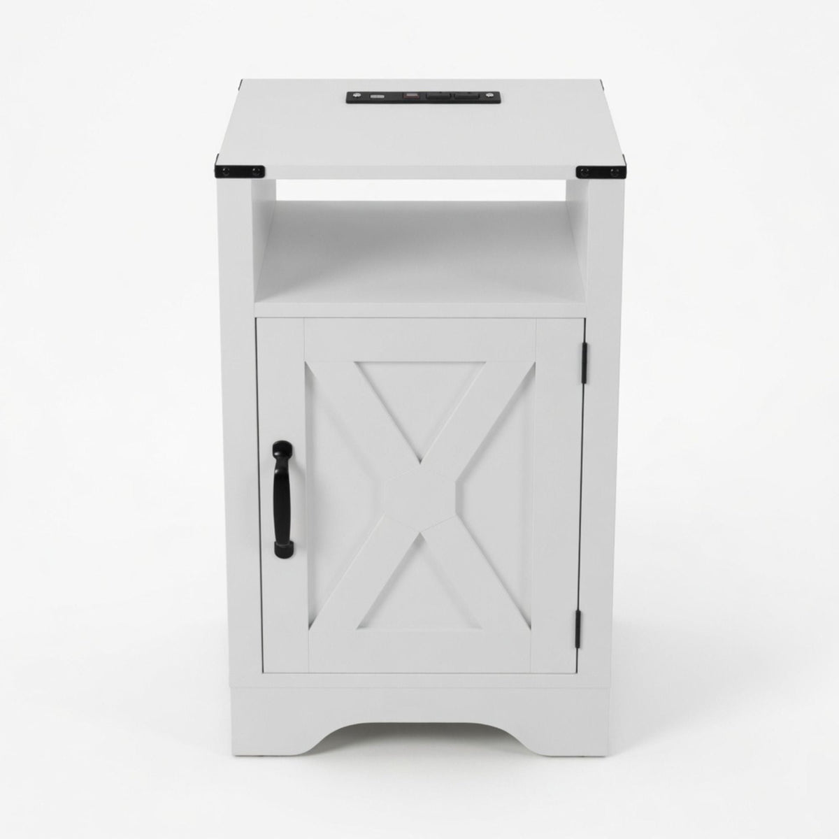 Farmhouse Nightstand with Charging Station & Storage - Multiple Colors