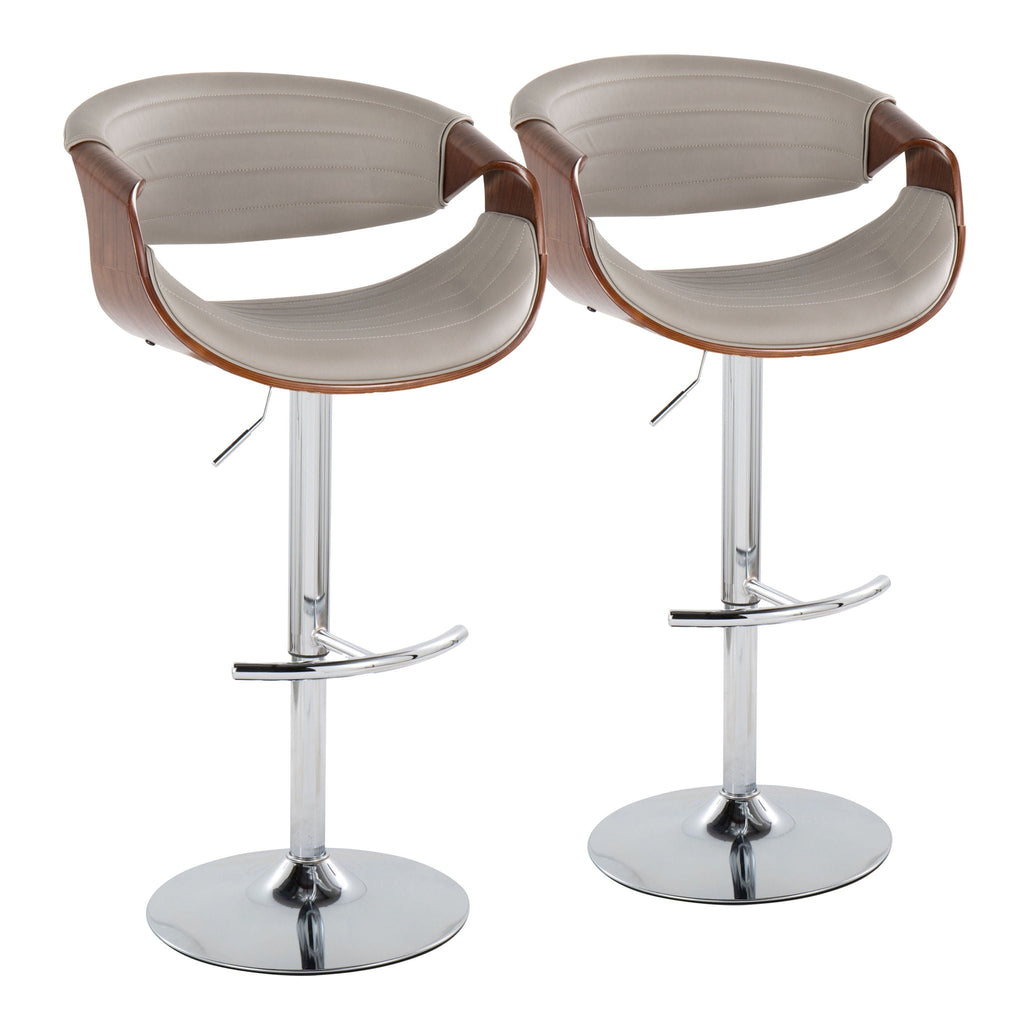 Mid Century Modern Adjustable Barstool Set of 2 with Swivel Footrest - Pearl Silver, Beige, Black