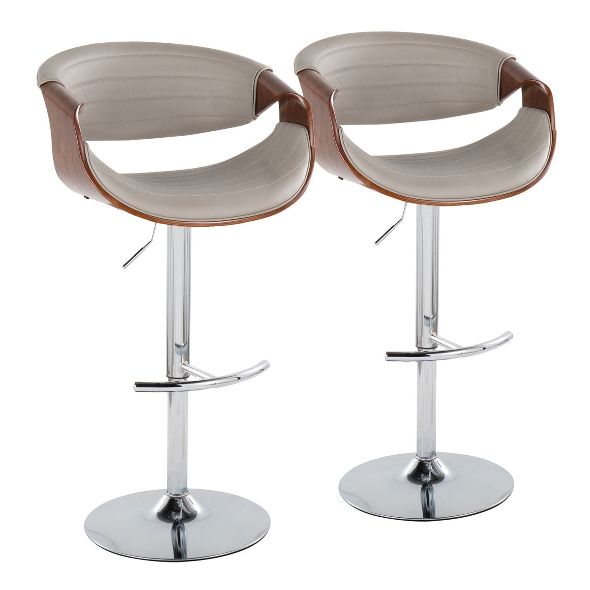 Mid Century Modern Adjustable Barstool Set of 2 with Swivel Footrest - Pearl Silver, Beige, Black