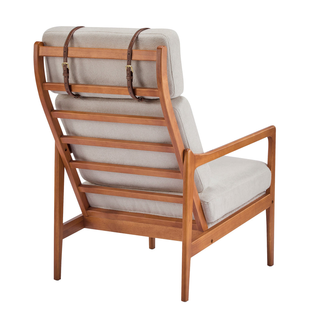 Mid Century Modern Accent Armchair with Solid Wood Frame - Light Gray or Beige