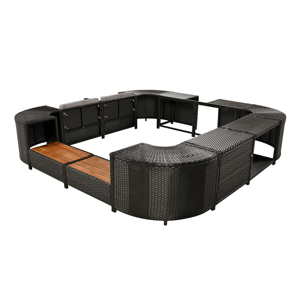 Spa Surround Outdoor Rattan Sectional Sofa Set with Storage - Dark Gray or Beige