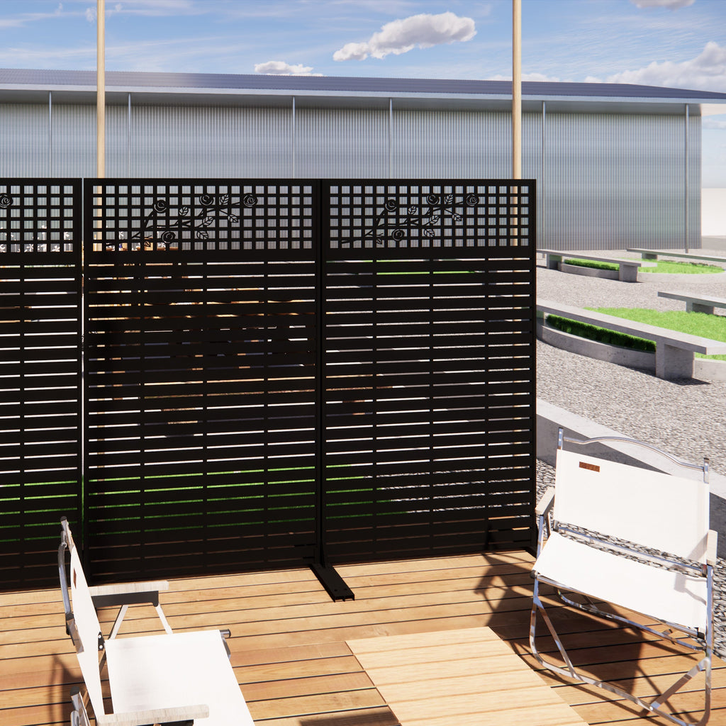 Metal Privacy Screens with Freestanding Iron Construction - Black