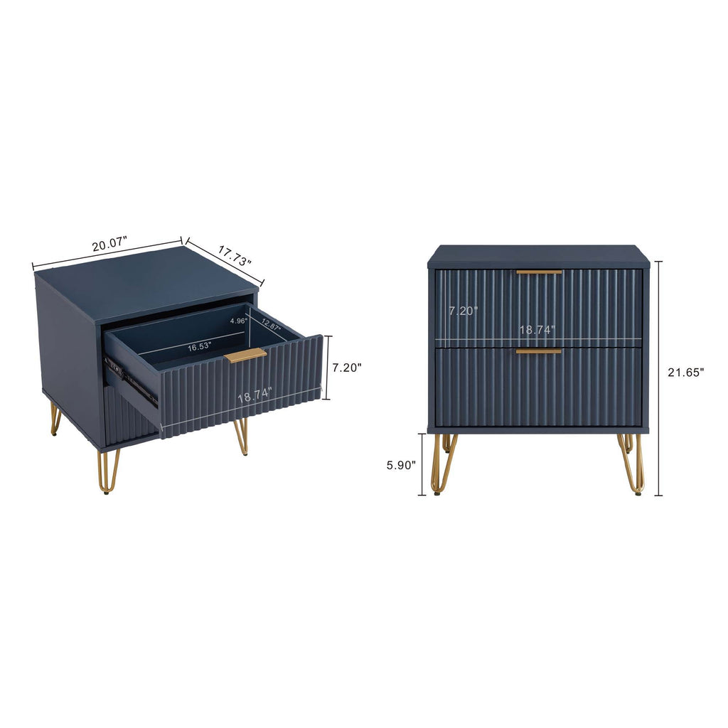 Dumbo Nightstand with 2 Drawers and Fluted Fronts – Multiple Colors