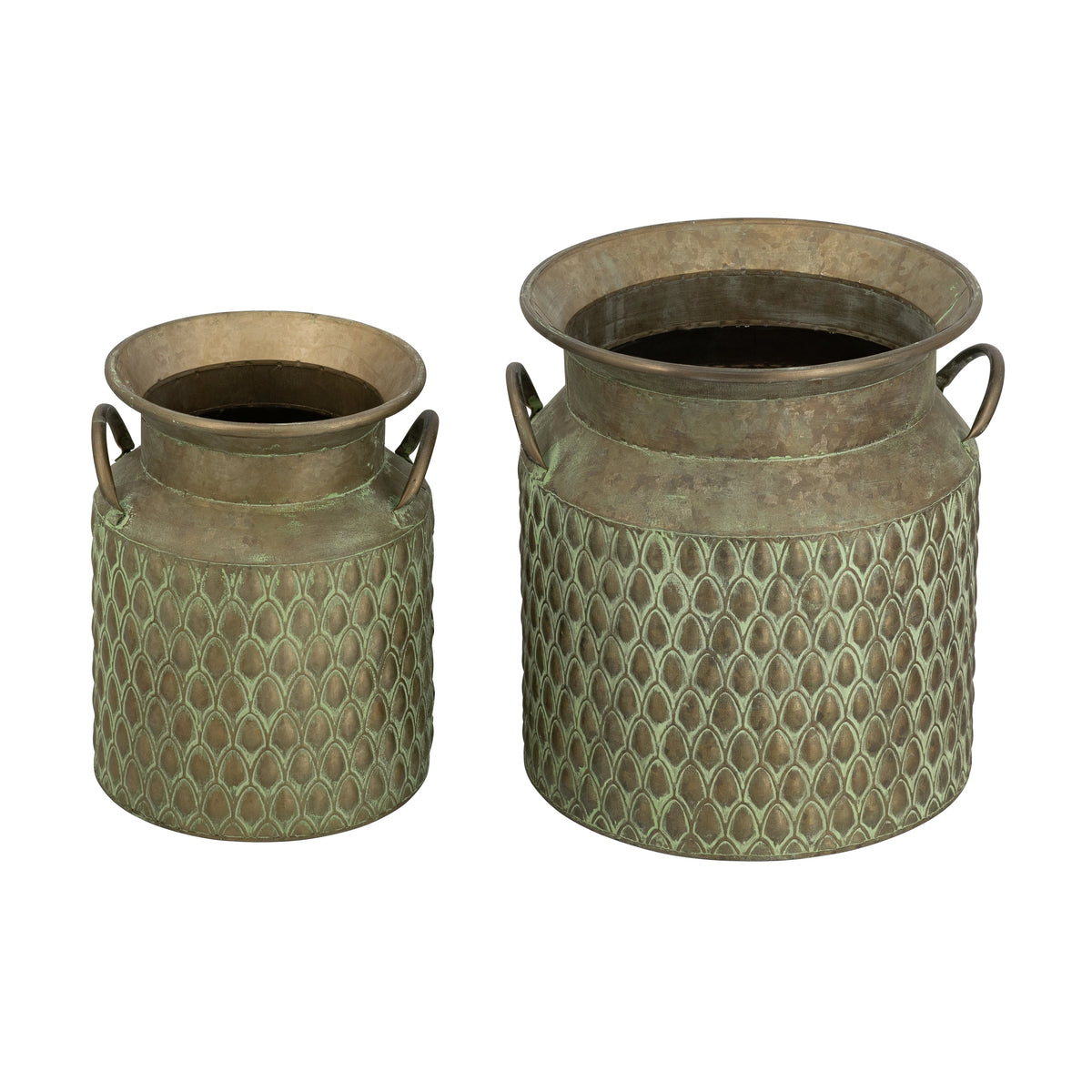 Iron Milk Jug Planters with Textured Green Finish – Set of 2
