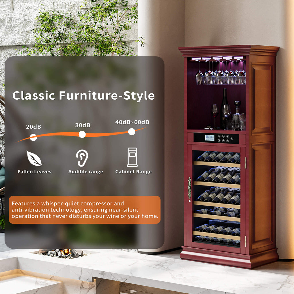 56-Bottle 7.5 Cu.Ft Single-Zone Multi-Tiered Wooden Wine Cooler Cabinet With Humidity And Temperature Controls (SAK73195)