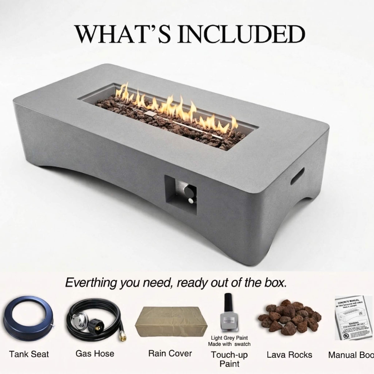 56-Inch 50K BTU Outdoor Modern Propane Fire Pit Table (SAK56830)