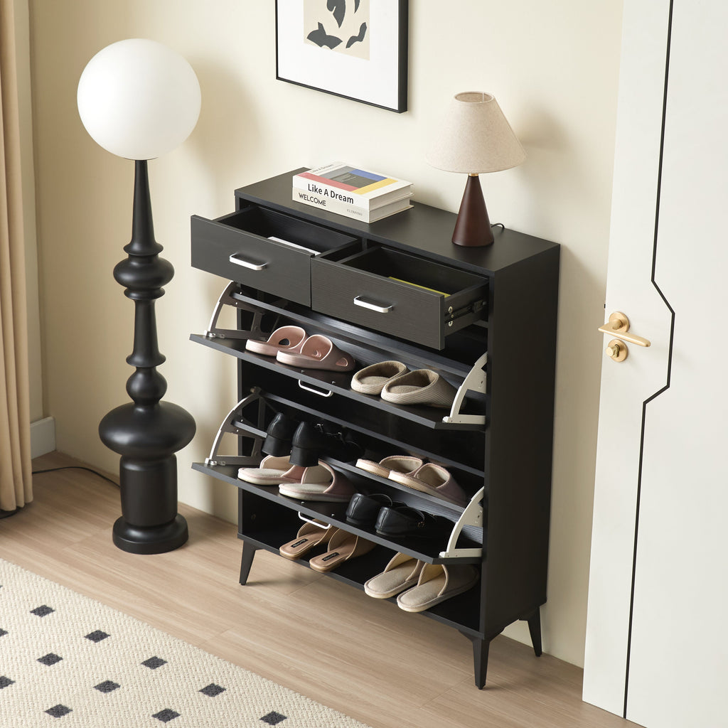 Large Size Shoe Cabinet with Tipping Bucket Drawers - White