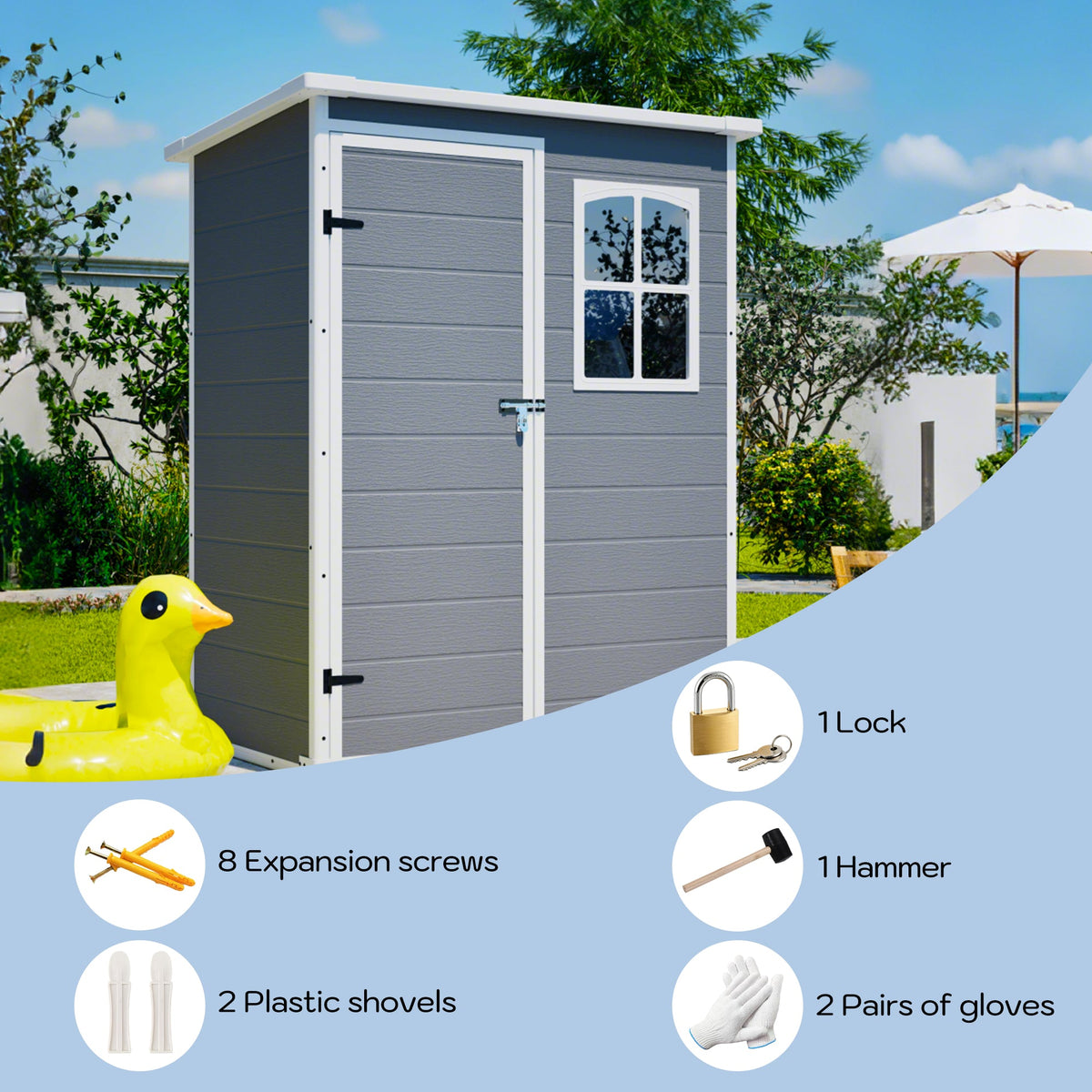 5x3ft Resin Shed with Weather-Resistant Resin - Gray