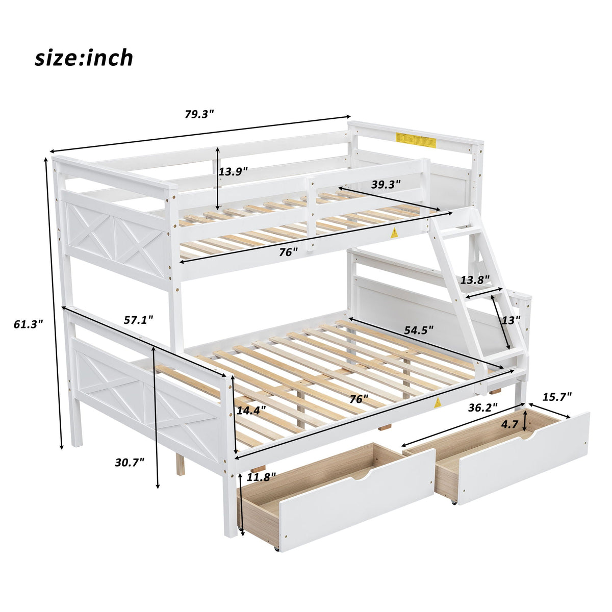 Twin Over Full Bunk Bed with Ladder and Storage Options - White or Dark Gray