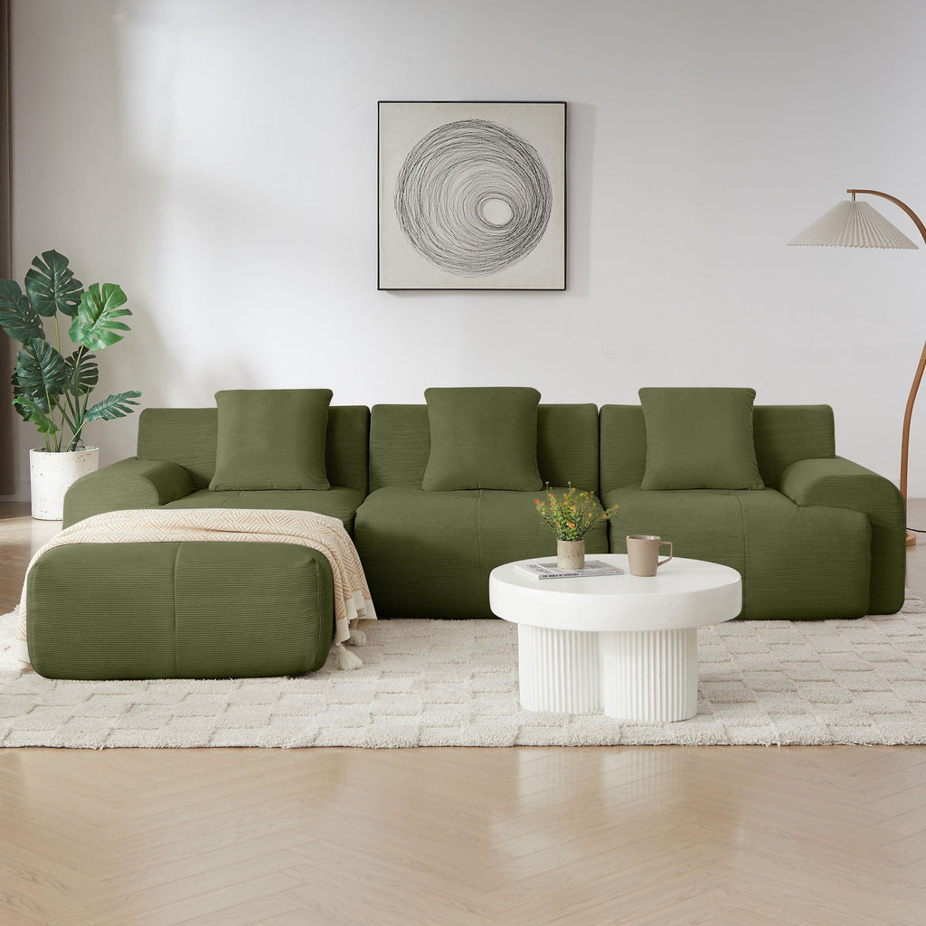 L Shaped Modular Sectional Sofa with Deep Seat and Movable Ottoman - Dark Gray or Green