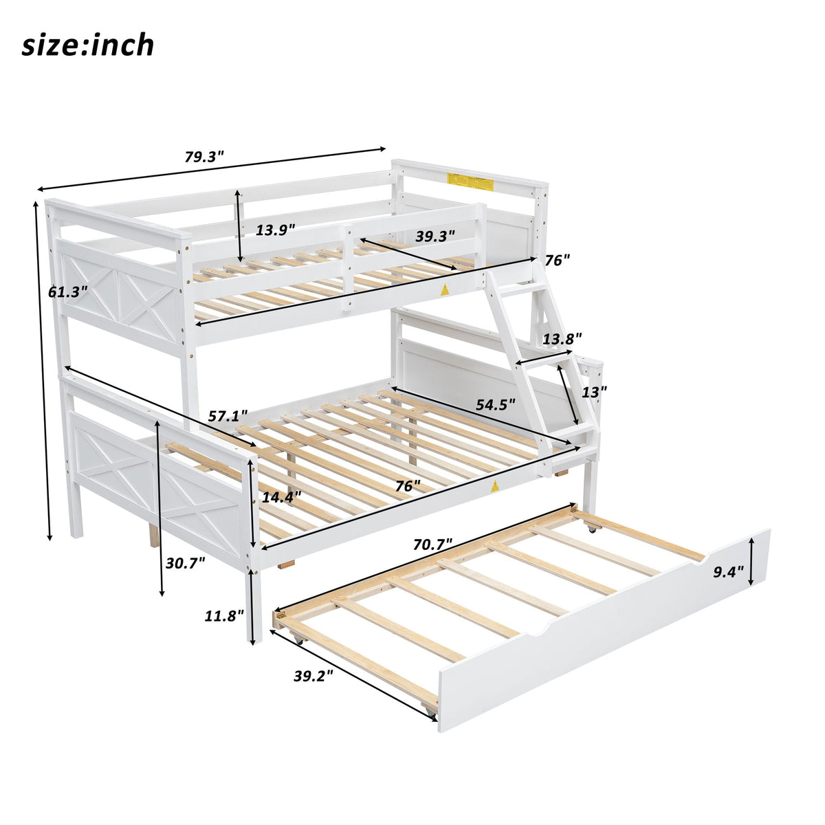 Twin Over Full Bunk Bed with Ladder and Storage Options - White or Dark Gray