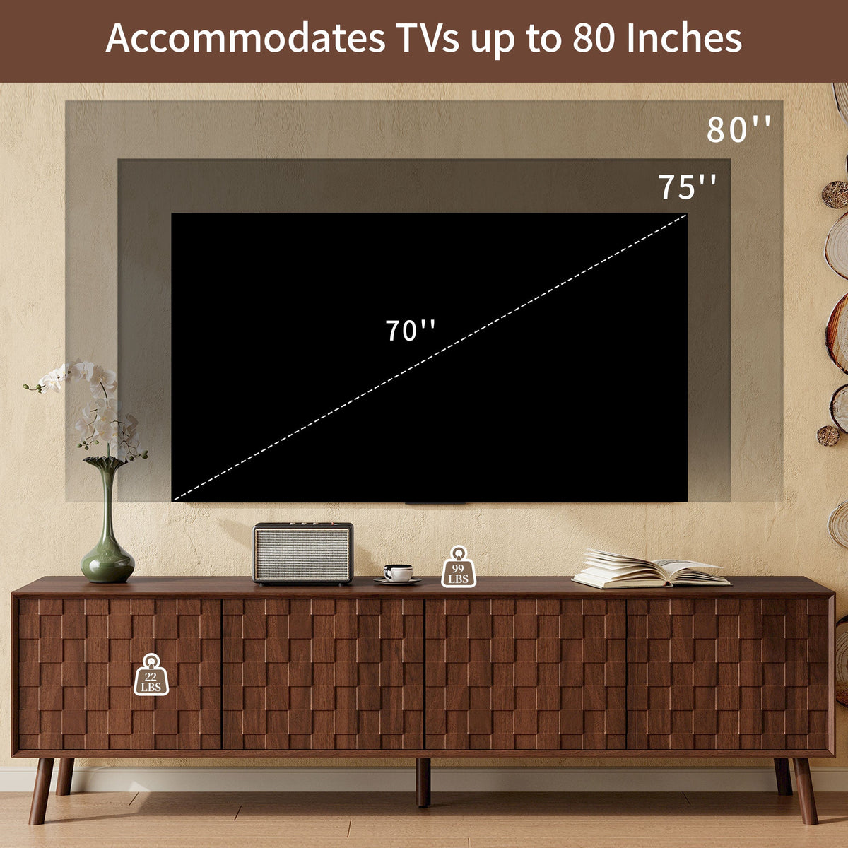 70 Inch Modern TV Stand for TVs Up to 80 Inches