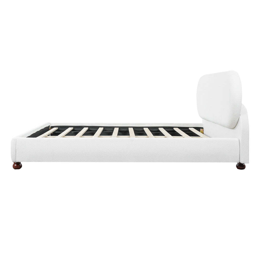 Cream Boucle Upholstered Queen Bed with Rubber Wood Foot