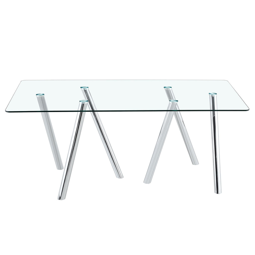 Dining Table with Transparent Tempered Glass Surface – Pearl Silver or Gold