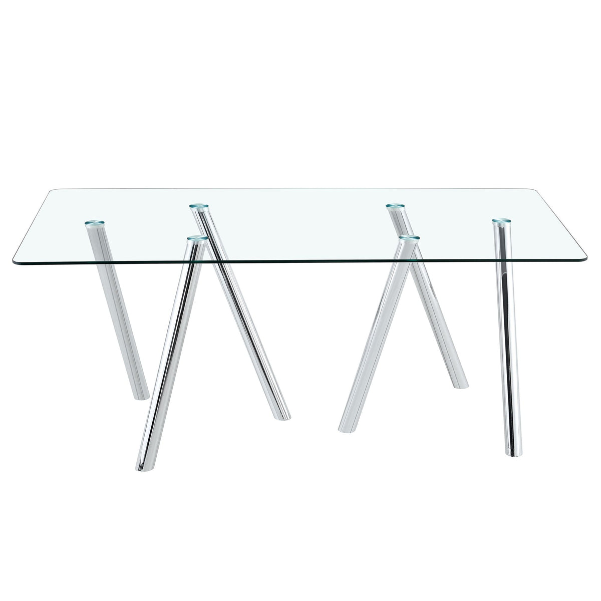 Dining Table with Transparent Tempered Glass Surface – Pearl Silver or Gold