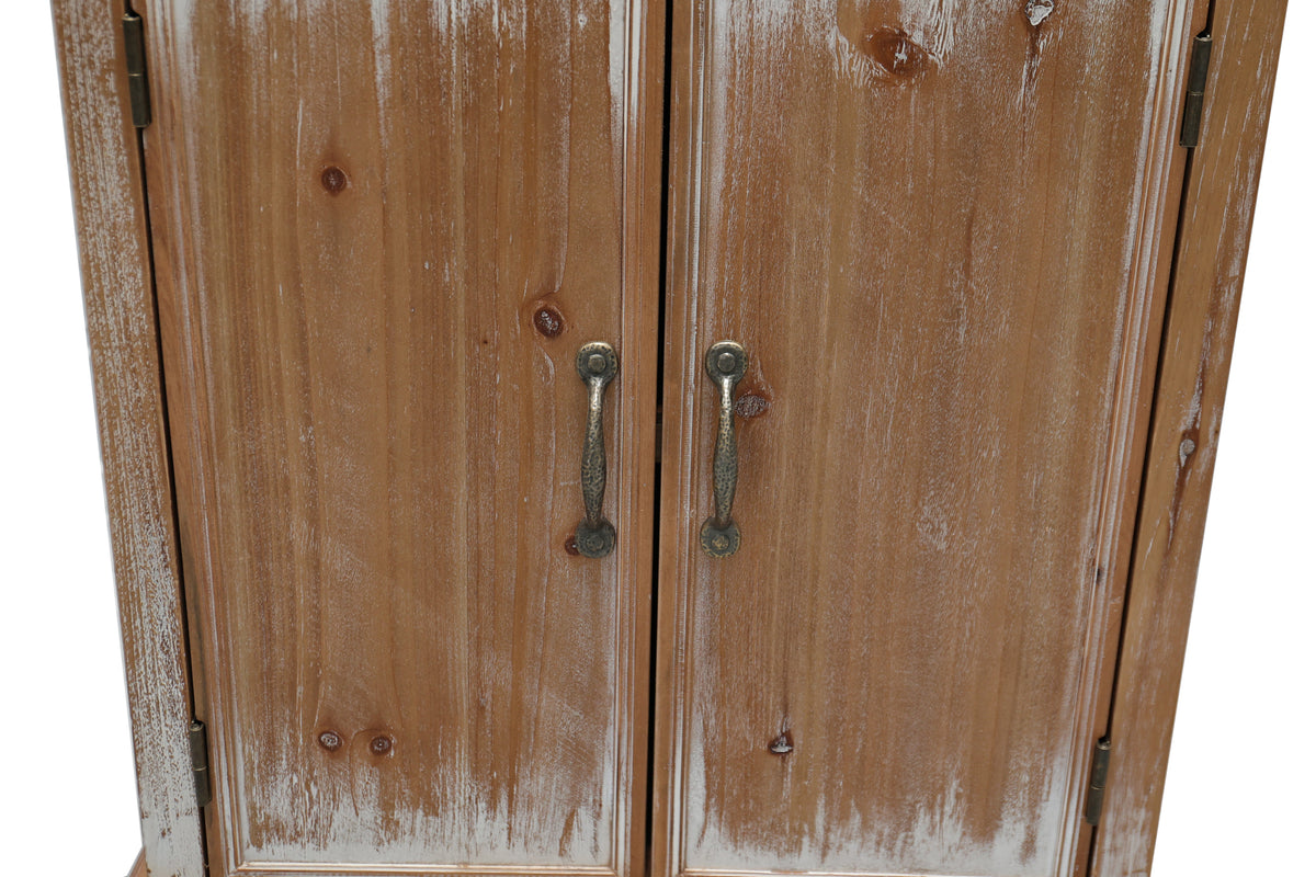 Rustic Wooden Storage Cabinet with Decorative Cutout Door & 3 Drawers - Distressed Wood