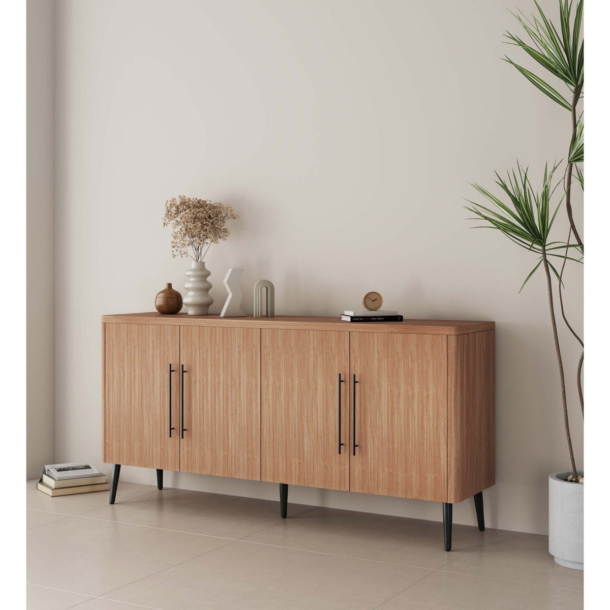 Mid-Century Modern Sideboard with Adjustable Shelves - Dark Gray or Light Brown