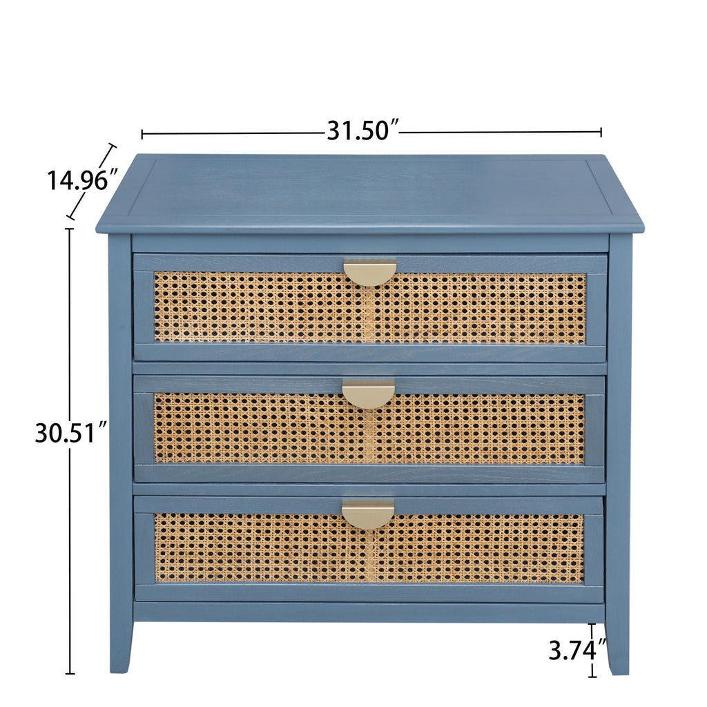 3 Drawer Cabinet, Natural Rattan