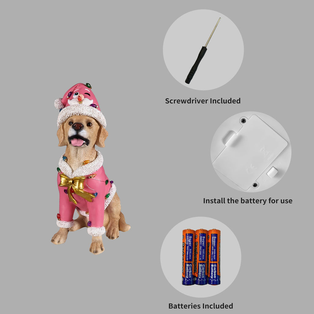 Christmas Labrador Retriever Statue with Santa Outfit - Multicolor