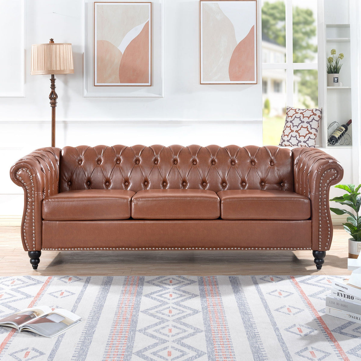 Rolled Arm Chesterfield 3 Seater Sofa with Fire-Resistant Upholstery - Multiple Colors
