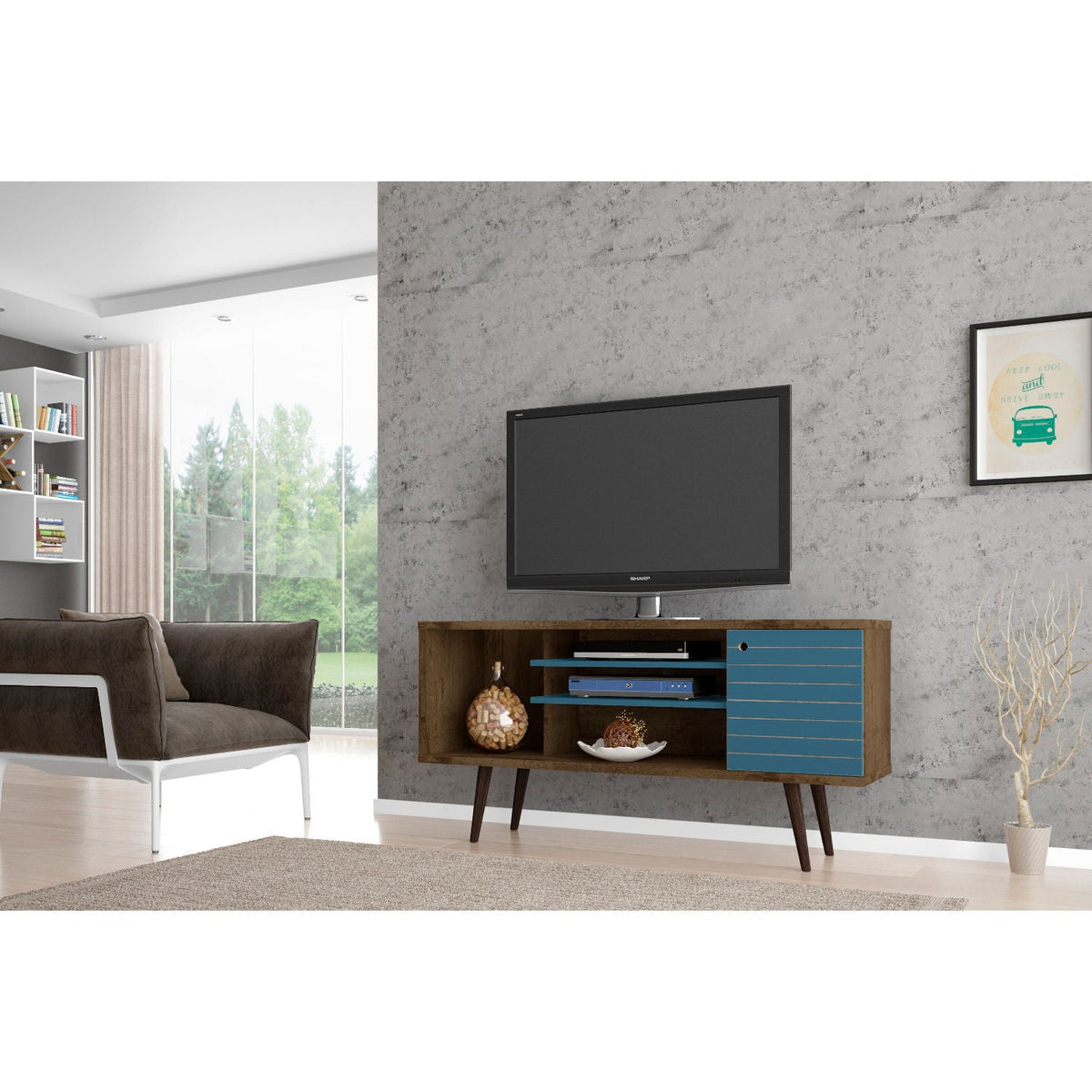 Free Standing Design TV Stand with Storage - Yellow, Light Blue, White