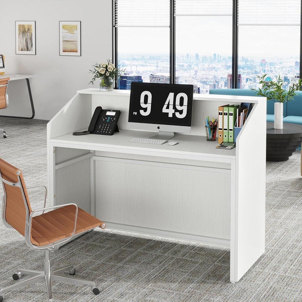Modern Reception Desk with Cable Grommet & Privacy Panels - Black or White