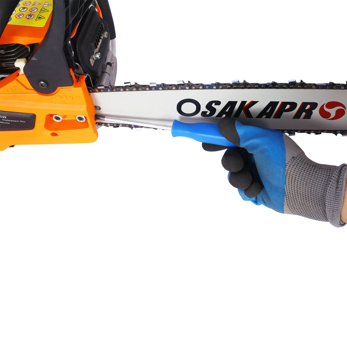 58cc Gasoline Chainsaw with 20-Inch Bar and Anti-Vibration - Orange
