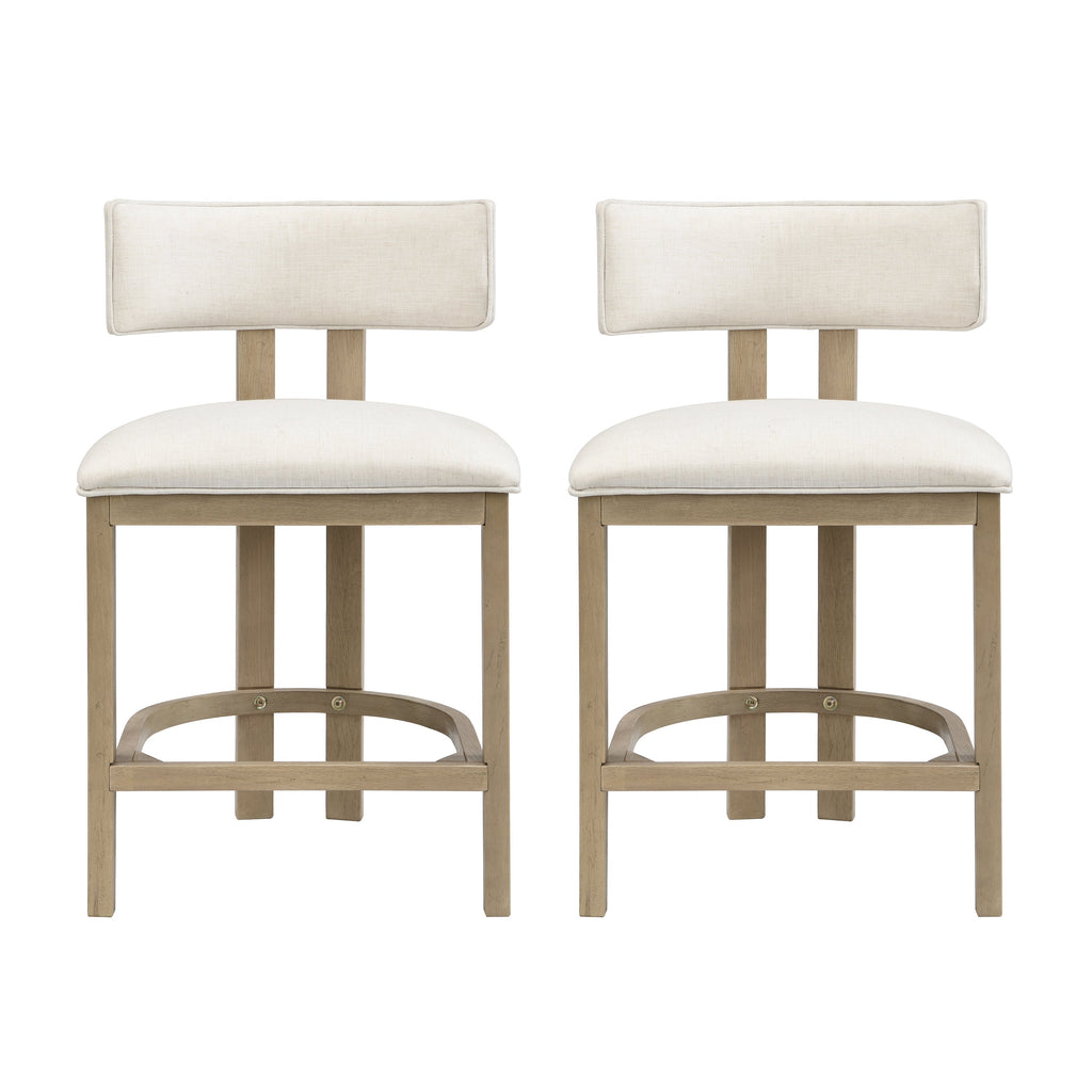 26" Counter Height Bar Stool, Upholstered Counter Stools (Set of 2) - Light Ash + Beige