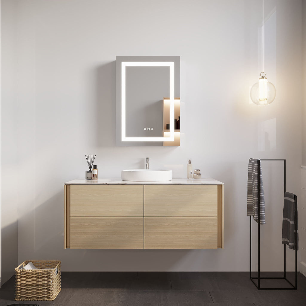 LED Medicine Cabinet with Anti-Fog Mirror and Touch Switch - Pearl Silver