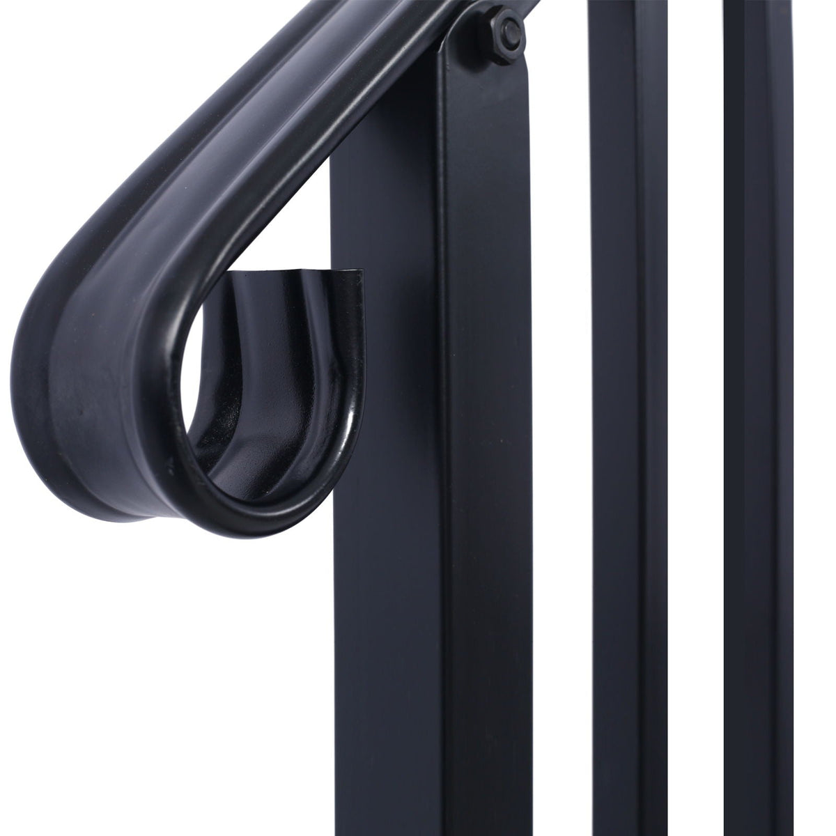 Wrought Iron Outdoor Handrail for 2 or 3 Steps with Rustproof Finish - Black