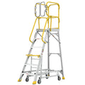 6 Step Aluminum Rolling Platform Ladder with 375 lb Capacity - Silver