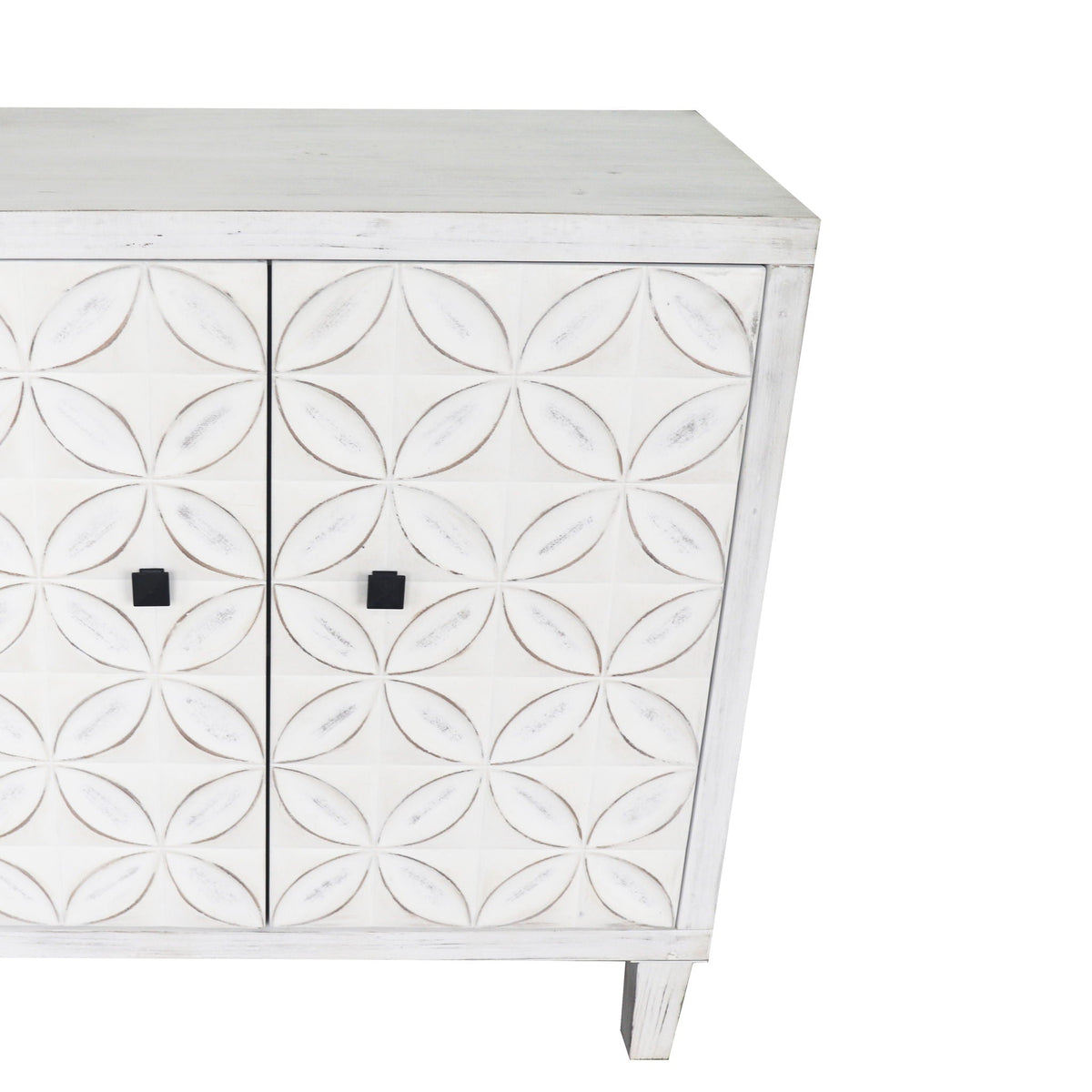 White Wash 4-Door Sideboard Cabinet with Adjustable Shelves
