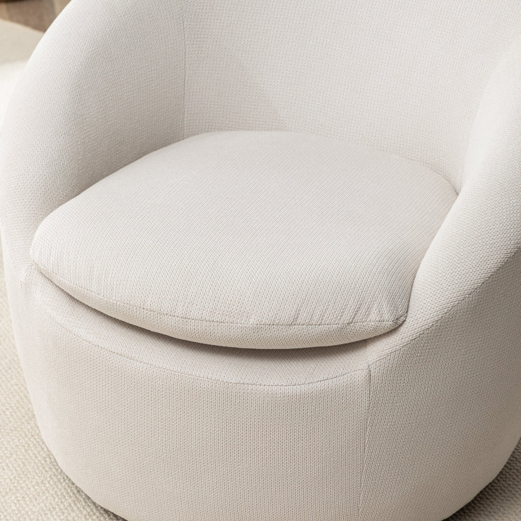 Winnie Modern Teddy Fabric Barrel Chair with 360° Swivel - Beige