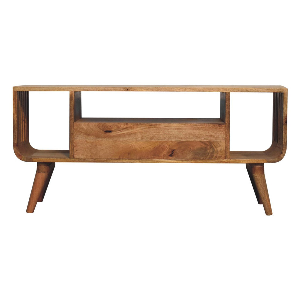 Solid Wood Nordic Media Unit with Ridged Design - Natural Oak
