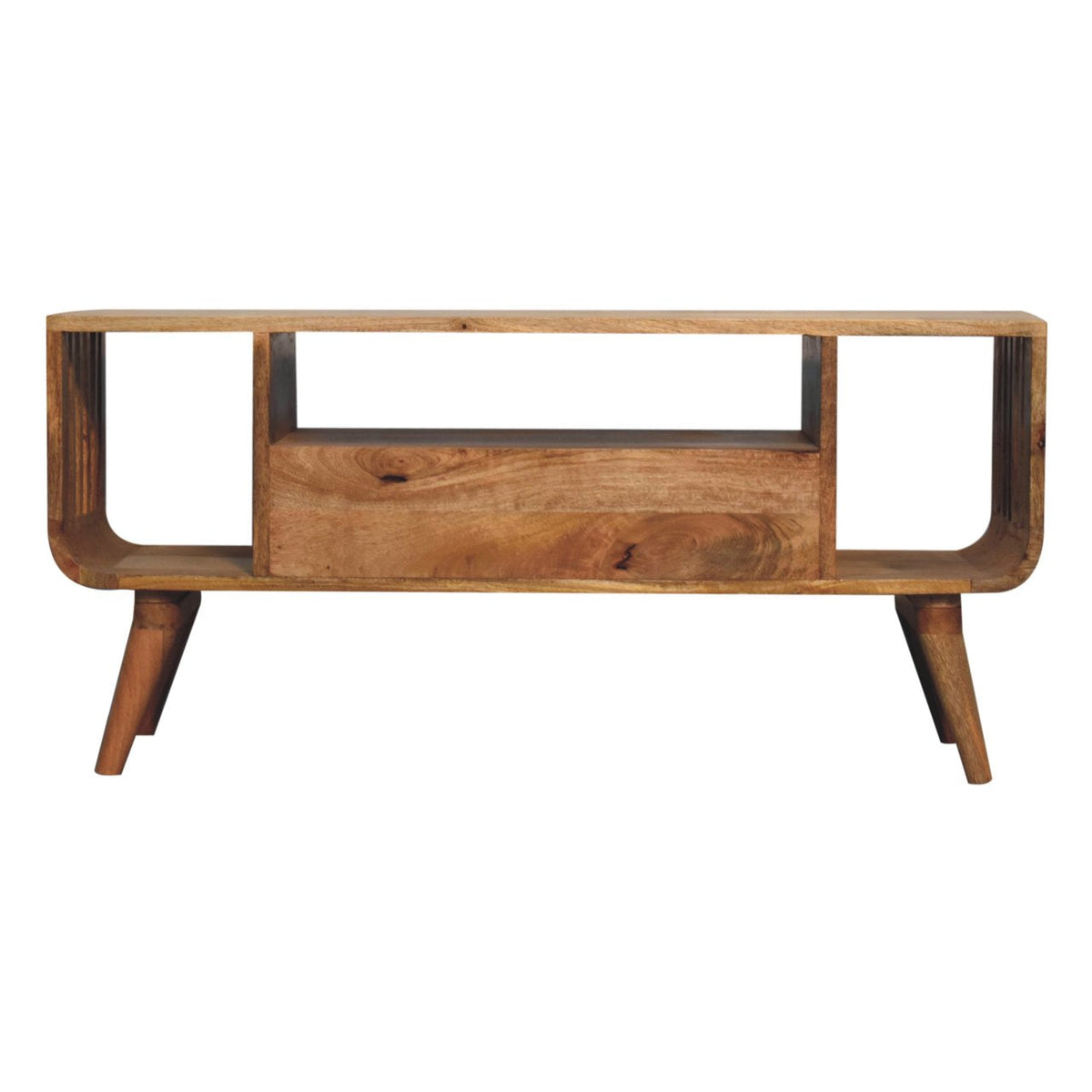 Solid Wood Nordic Media Unit with Ridged Design - Natural Oak