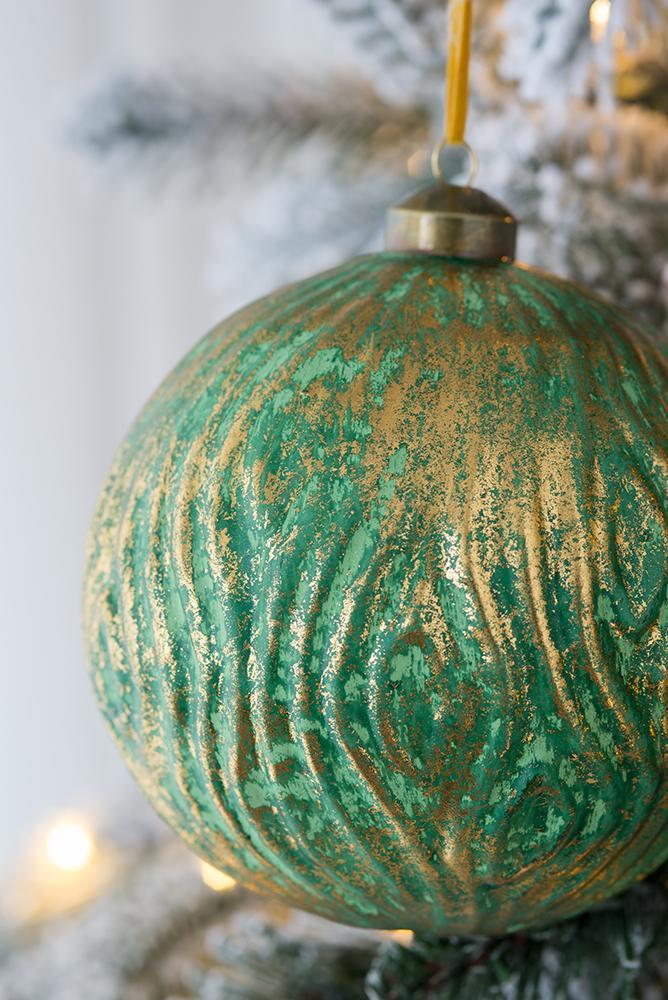 Glass Christmas Ball Ornaments with Decorative Finish - Green, Gold, Red