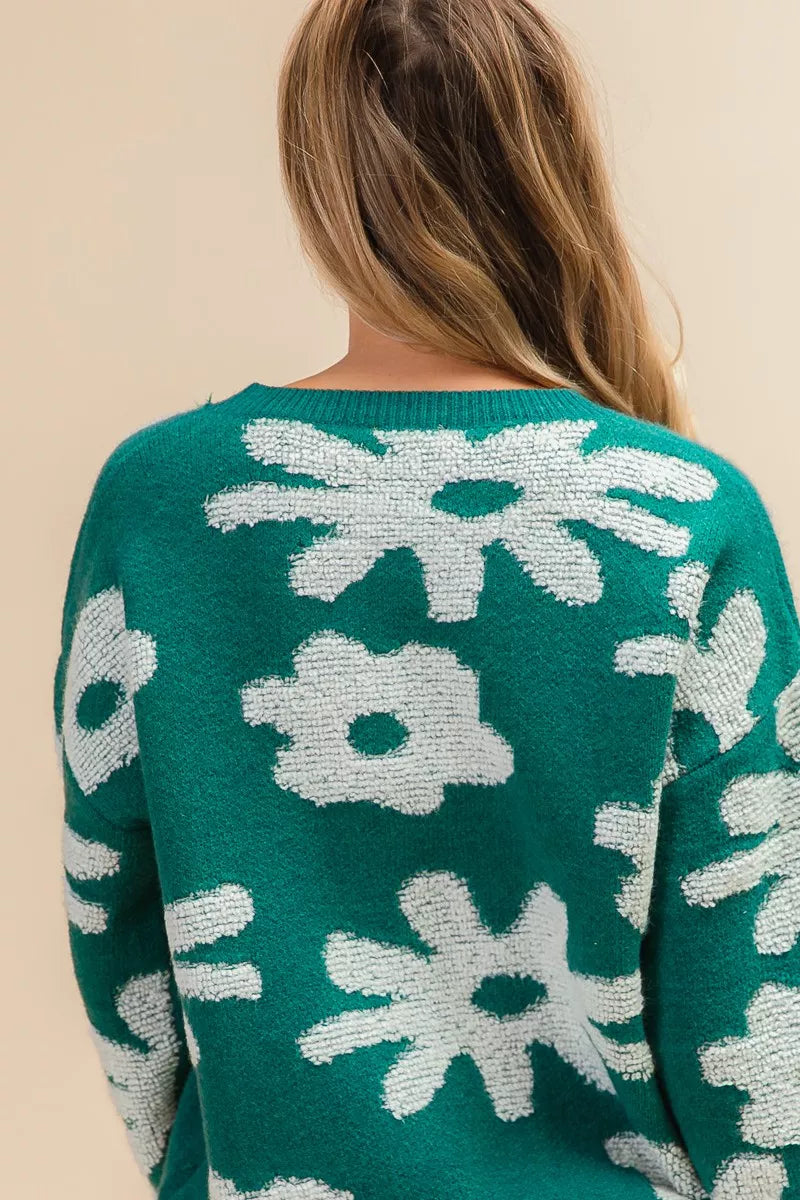BiBi Flower Pattern Long Sleeves Sweater Top