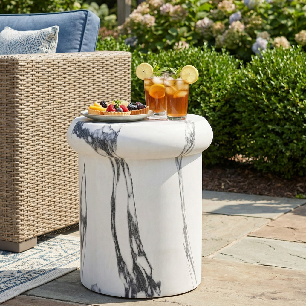 Sculptural MGO Side Table with Weather-Resistant Finish - 18.11"H