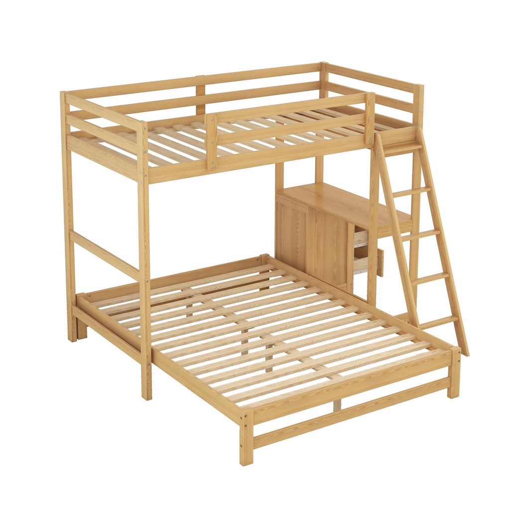 Bunk Bed with Built-In Desk and 3 Drawers - Twin over Full